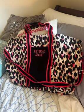 Victoria's Secret Leopard Print Canvas Weekender Duffle Bag